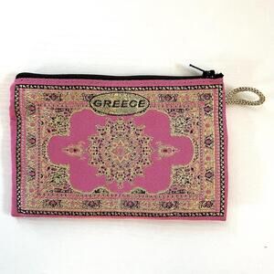 Beautiful Authentic Greek Pouch Wallet Double sided rug pattern Pink and Gold
